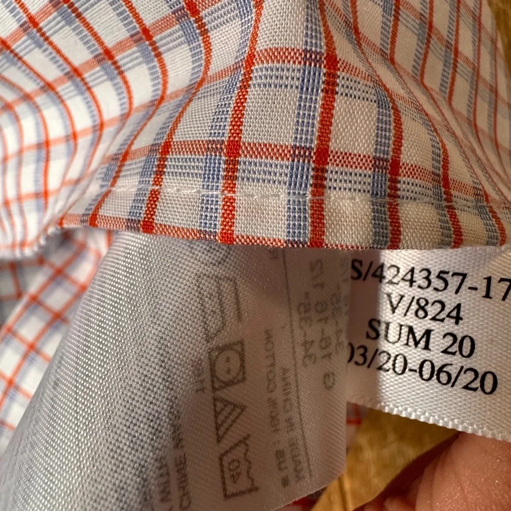Banana Republic Button Down‎ Shirt Mens L Untucked Fit Non-Iron Plaid Red Blue